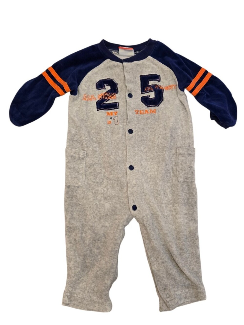 Vintage Y2k Baby Togs Gray Navy Blue Sports Bodysuit